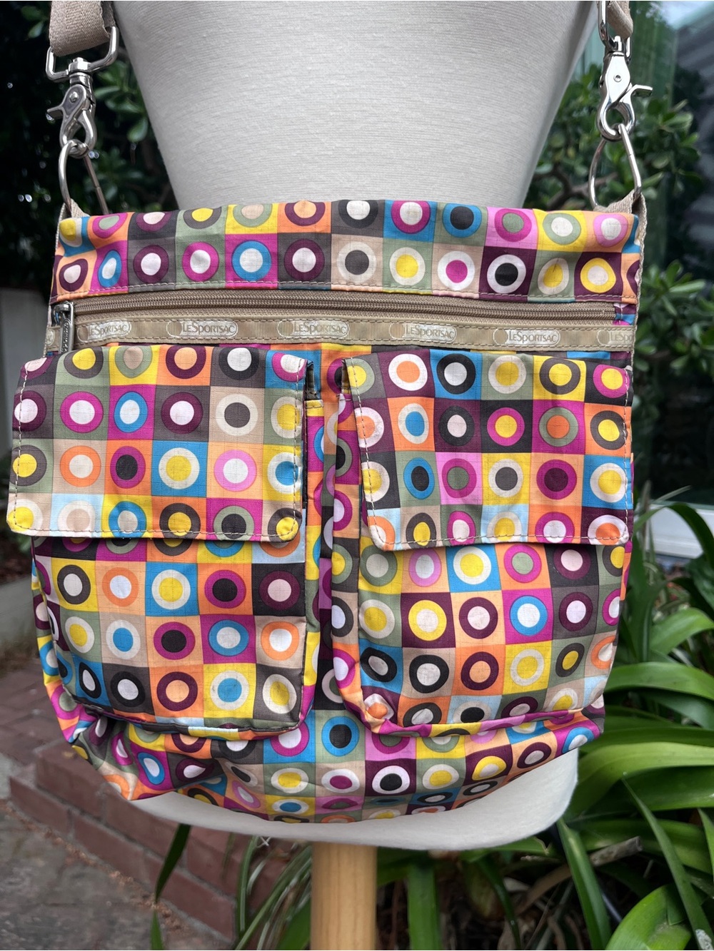 Vintage LeSportsac Women’s Multi-Color Crossbody Bag with Circle Print